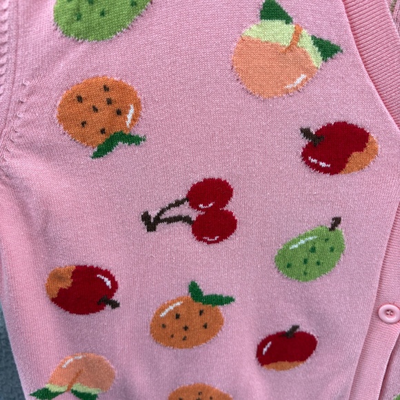 Clammy Heart Fruit Print Knit Cardigan Pink XL - Picture 8 of 10
